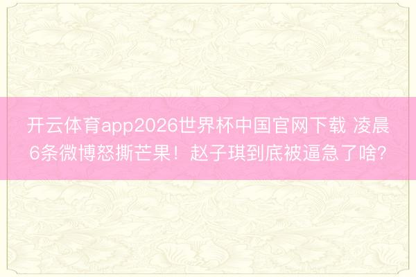 开云体育app2026世界杯中国官网下载 凌晨6条微博怒撕芒果!赵子琪到底被逼急了啥?