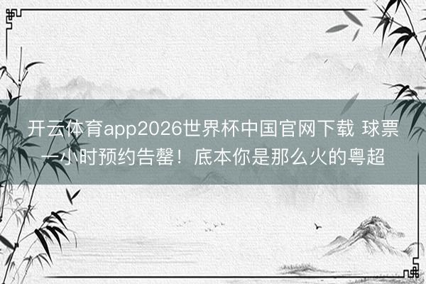 开云体育app2026世界杯中国官网下载 球票一小时预约告罄!底本你是那么火的粤超
